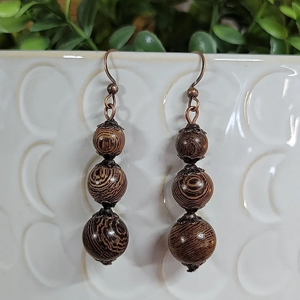 🔥LAST PAIR🔥 EXOTIC STACKED WOOD BEAD DROP EARRINGS